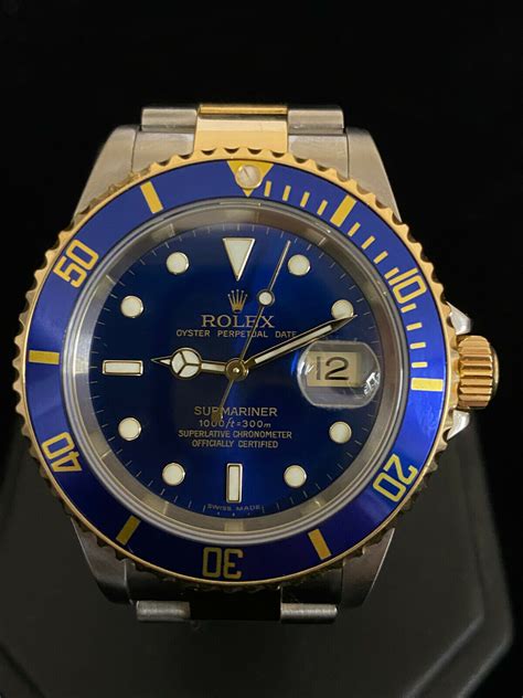 rolex submariner blue oyster gold|Rolex Submariner blue two tone.